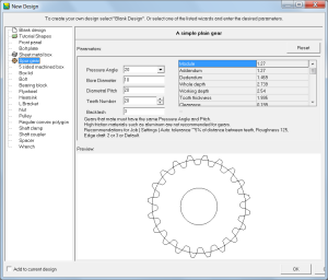 Spur gear with default settings